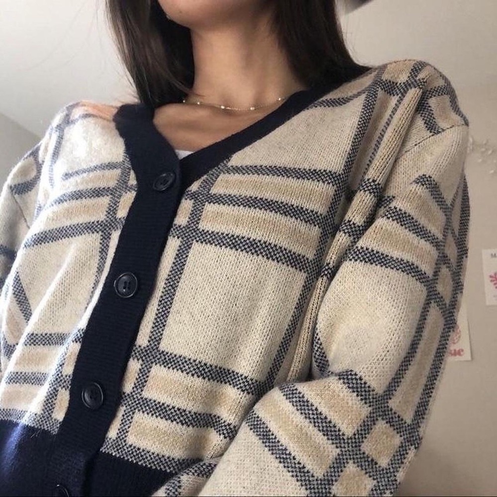 cute plaid sweater with buttons. size XL
